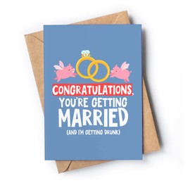 Funny wedding card for groom and bride with envelope | Original joke adult engagement card for him and her | Hilarious congratulatory present for wedding shower or engagement party | Congratulations