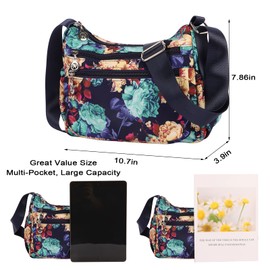 Minicloss Women's Multi-Purpose Bag, Casual Crossbody Bag, Nylon Shoulder Bag, Waterproof Handbag, Cosmetic Bag, Beach Bag, flowers