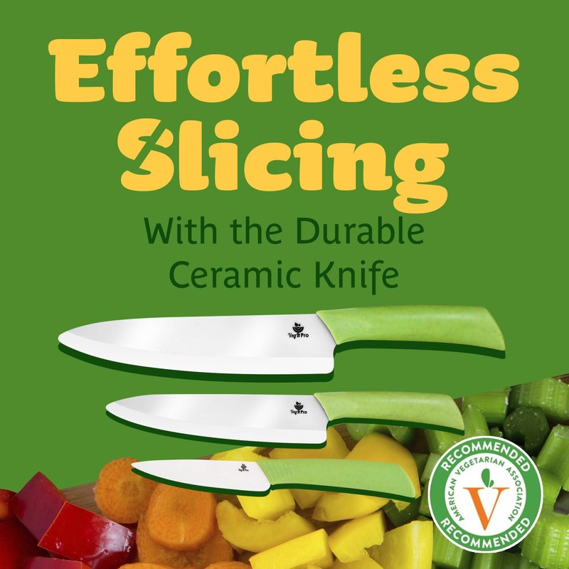 Ceramic Knife Set with Ergonomic Handle, Non-Reactive and Professional Chopping