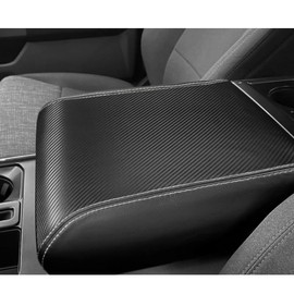 DEYTOP Center Console Cover for Ford F150 2021-2025 Accessories Console Armrest Cover for Ford F150 2024 2025 Anti-Scratch Leather Armrest Protector (Carbon Fiber with White Stitches, 2021-2025)