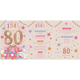 ICG 2025 80th Birthday Card - Happy Birthday Year You Were Born Card with Born in 1945 Confetti and Stars Design and Special Finishes - Birthday Cards for Women