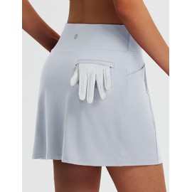 baleaf Women's Golf Skorts Skirts High Waisted Stretchy Tennis Skirt with Short 5 Pockets Athletic Casual Light Gray L
