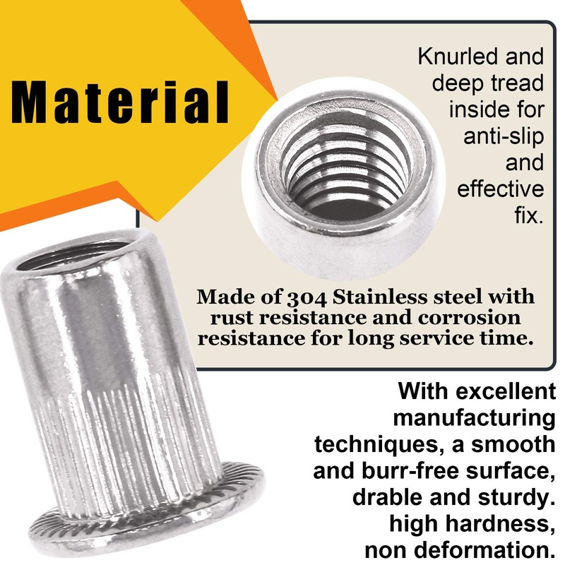 Rustark 50 Pcs 1/4-20'' UNC 304 Stainless Steel Rivet Nuts