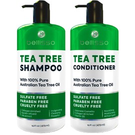 Tea Tree Shampoo and Conditioner Set – with 100% Pure Australian Tea Tree Oil - Anti Dandruff Sulfate and Paraben Free - Dry Scalp Treatment with Keratin, Vitamin B5, Collagen for Women and Men