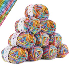 YINVA Wool for Crochet, Crochet Wool, 10 x 25 g, Colourful Wool, Colour Gradient, Crochet Yarn, Multicoloured Wool for Knitting, Sock Wool for Crochet, Knitting and Crafts (Blue, Orange, Yellow)