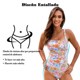 Traje de Baño para Mujer, Una Pieza, Diseño Completo (MX/US, Alfa, X-Grande, Regular, Corto, Florecitas)