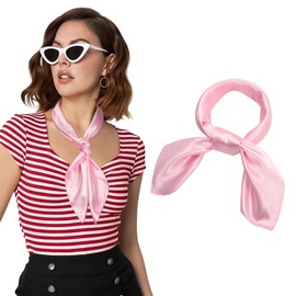 AWAYTR 23.6" Satin Neck Scarf Small Hair Scarf Women Silk Head Scarf Costume Bandana Girls Vintage Handkerchief Ribbon Scarf (Pink)