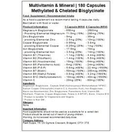Methylated Multivitamin & Mineral - Chelated Bisglycinate Capsules- Vegan (180 Capsules)