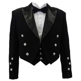 UT Kilts Prince Charlie Jacket and Vest, Formal Scottish Kilt Jacket for Men, with Elegant Vest and Stylish Silver Button Accents, (Size 54, Black)