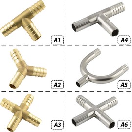 Fittingteile - T-Hose Connector Brass for Compressed Air Water Oil Hose Distributor (Design: A1 - Size: 13 mm)
