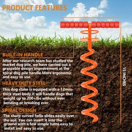 Sliridog Heavy Duty 10FT Dog Tie Out Cable and Stake for Large Dogs, Dog Tie Out Stake and Cable Anchor for Dogs Up to 200 lbs,for Yard, Beach, Outdoor (Orange)