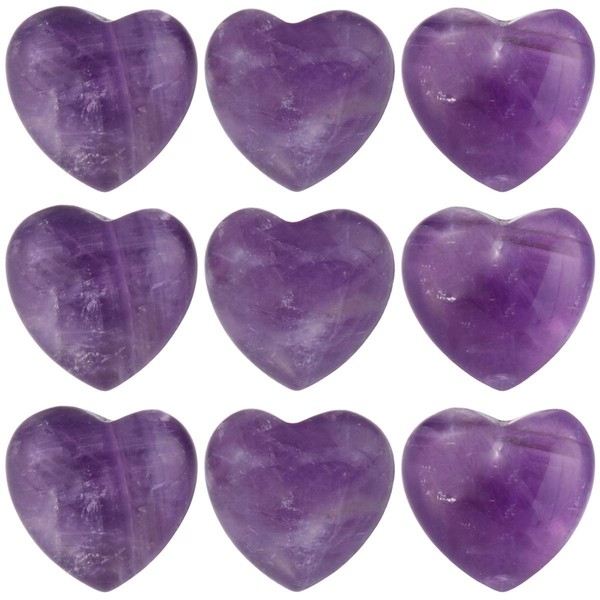 TUMBEELLUWA Healing Stones Carved Heart Puff Love Crystal Chakra Worry Reiki Pocket Palm Stone Pack of 15,Amethyst,0.5"