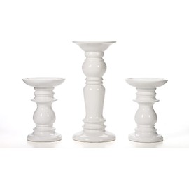 Hosley Set of 3 Ceramic White Pillar Candle Holders Two 6 inch and One 9.5 inch High Ideal for LED and Pillar Candles Gifts for Wedding Party Home Spa Aromatherapy Votive Candle Gardens