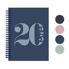 Rileys & Co 2025 Planner - Typographic Monthly and Weekly Agenda Planner, Flexible Cover, Double Spiral Bound, Note Pages, 20.3 x 15.2 cm (8 x 6 inches), Blue - in German