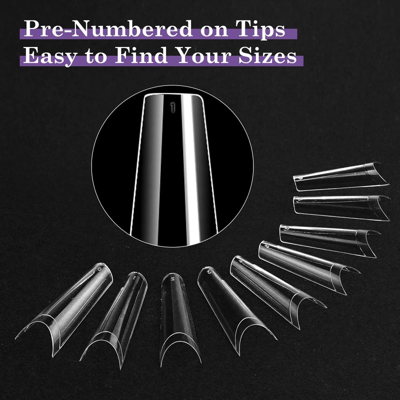 Tips for Gel Nails with Glue, Venares 500 Pieces Coffin