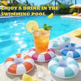 WILLBASIC Vintage Stripe Drink Floaties 4 Pack Pool Drink Floats Inflatable Drink Holder Floating Drink Holder Pool Accessories for Adults