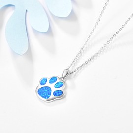 KINGWHYTE Dog Opal Necklace For Women 925 Sterling Silver Paw Print Pendant Cute Animal Necklace Pet Jewellery For Women Ladies Mama Daughter