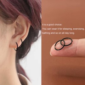 Meniala Anti-Allergy Plastic Hoop Ear Retainers, Unisex Nose Rings for Sensitive Ears & Skin, Clear, Black, Pink, 20 Gauge (Black)