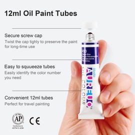 AUREUO Tubular Oil Paint Set 12ml x 12 Tubes Non-Toxic Pigments - Art Painting Creation, Landscape Photography Painting - Suitable for Painting Enthusiasts, Beginners, Artists