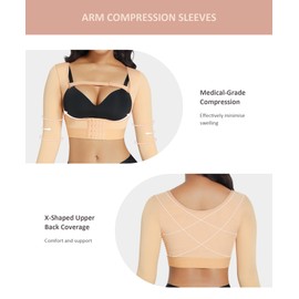 FeelinGirl Arm Shaper for Women Post Surgery Arm Compression Sleeves Lipo Garment Posture Corrector Shapewear Tops, Beige, Large