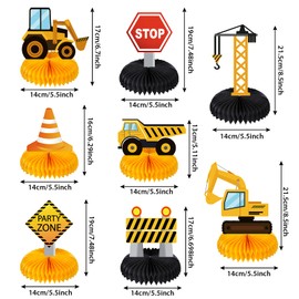 8 Pieces Construction Birthday Party Supplies Honeycomb Centerpieces Table Toppers Dump Truck Car Cone Table Decorations Kids Birthday Construction Zone Theme Party Supplies
