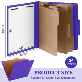 Skyygemm 24 Pcs Classification Folders Bulk with 3 Dividers,3.5 Inch Expansion Pressboard File Folder with 2 Prongs Fastener for Standard Medical File,Letter Size Document Report (Purple)