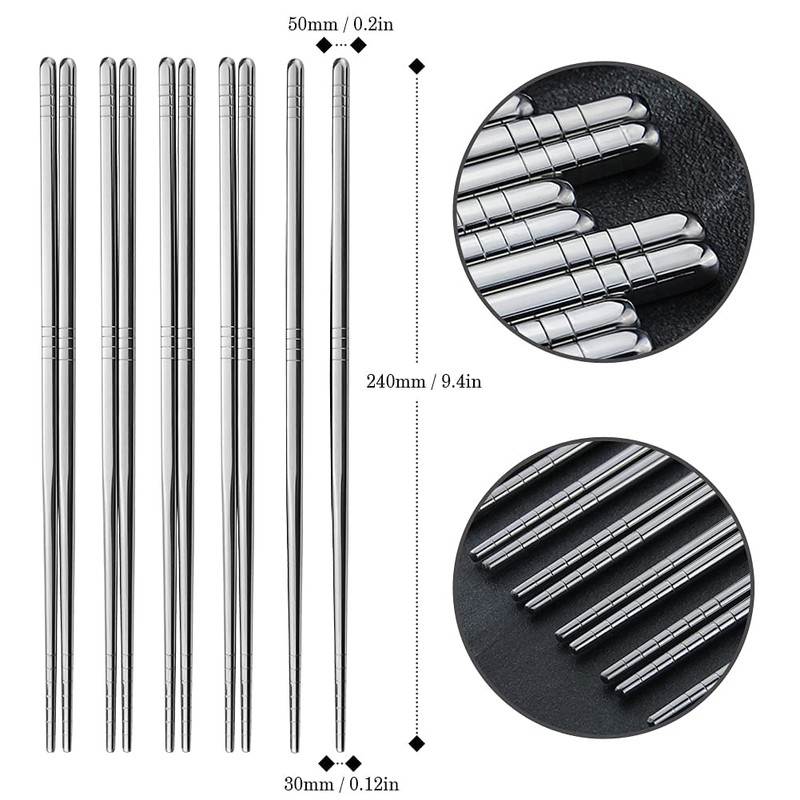 AOOSY 5 Pairs Stainless Steel Chopsticks,Premium Reusable Metal Chopsticks,Dishwasher Safe