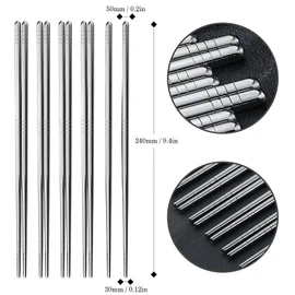 AOOSY 5 Pairs Stainless Steel Chopsticks,Premium Reusable Metal Chopsticks,Dishwasher Safe Lightweight Metal Chop Stick Utensils,Gift Set,Easy to Use -24CM
