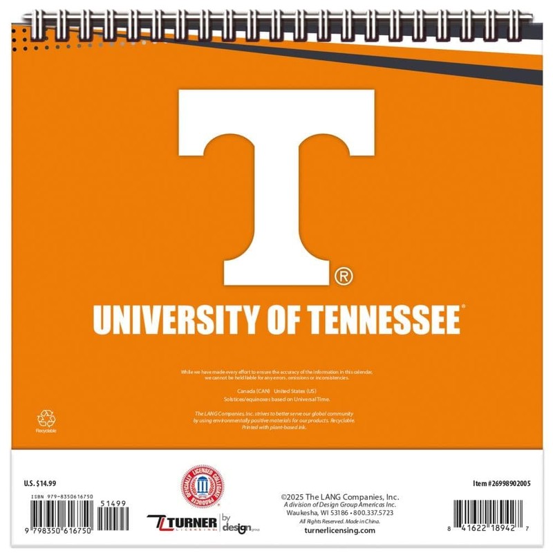 TURNER SPORTS Tennessee Volunteers 2026 Easel Desk Calendar (26998902005)