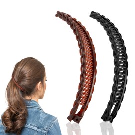 2 Stk Vintage Banana Clip, Groß Bananen Haarklammer, Bananenspange Haare, Bananen Haarspangen Damen für Dicke Mittleres Lockiges Glattes Haar (Schwarz,Braun)