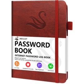 Elegant Password Book with Alphabetical Tabs - Hardcover Password Book for Internet Website Address Login - 5.2" x 7.6" Password Keeper and Organizer w/Notes Section & Back Pocket (Wine Red)