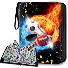 TsuiWah Sports Card Binder 9-Pocket, Trading Card Album Fits 900 Cards With 50 Removable Sleeves, Zipper Collectible Holder Organizer for Baseball, Football Cards