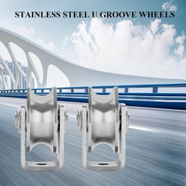 2pcs Stainless Steel U Groove Wheel Heavy Duty Caster Rigid Track Wheel Pulley Sliding Gate Rollers with Bracket for Sliding Gate, Rolling Gate, Inverted Track, Industrial Machines