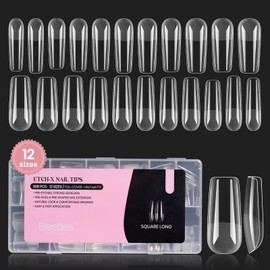 Beetles Nail Tips-BT-NT099US Gel Nail Tips Long Square 12 Sizes, 288Pcs Pre Shaped Half Matte Press On Nails Gelly Tips False Nails for Gel Nail Art Nail Extensions Acrylic Nails Valentine's Day Gift
