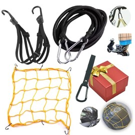 Redes Malla Moto Sujetar Casco Portabulto Cuerda Gancho,Cuerda para Sujetar Equipaje En Moto, 4 Piezas Cuerdas elásticas elásticas + Gancho pequeño