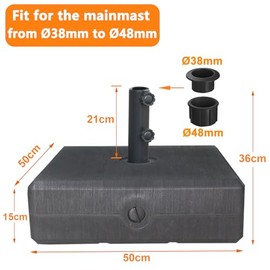 RANSENERS 40-60 kg Parasol Stand for Parasol with Roof Area Under 10 m², Filled with Water and Sand to Support Your Parasol
