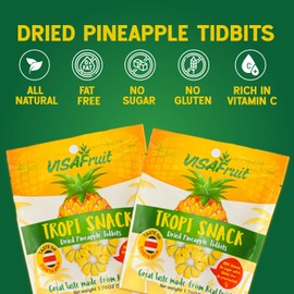 TropiSnack Simply Natural Dried Pineapple Tidbits No Added Sugar Gluten Free Fat Free Vegan Kosher Pack including 4 Bags at 1.76 oz each