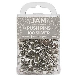 JAM PAPER Colorful Push Pins - Silver Pushpins - 100/Pack