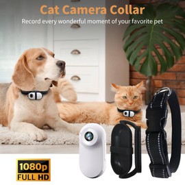 Cat Camera Collar, HD 1080P Dog Collar Camera, 120° Wide Angle Lens, Mini Body Camera Action Camera for Dogs Cats Present Indoor Outdoor, OTG Support (White)