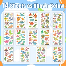 TatoYard Goodie Bags Stuffers for Kids, 14 Sheets Glitter Temporary Tattoos Stickers for Birthday Party Supplies, Party Toys Games for Boys Girls party favors Decorations (Dinosaur)