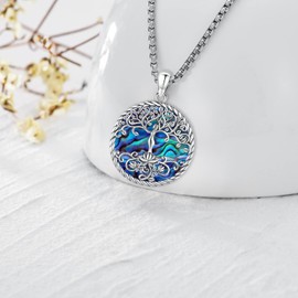 LOOVE Sterling Silver Tree of Life Necklace with Abalone Shell and Lotus - Mother's Day Gift