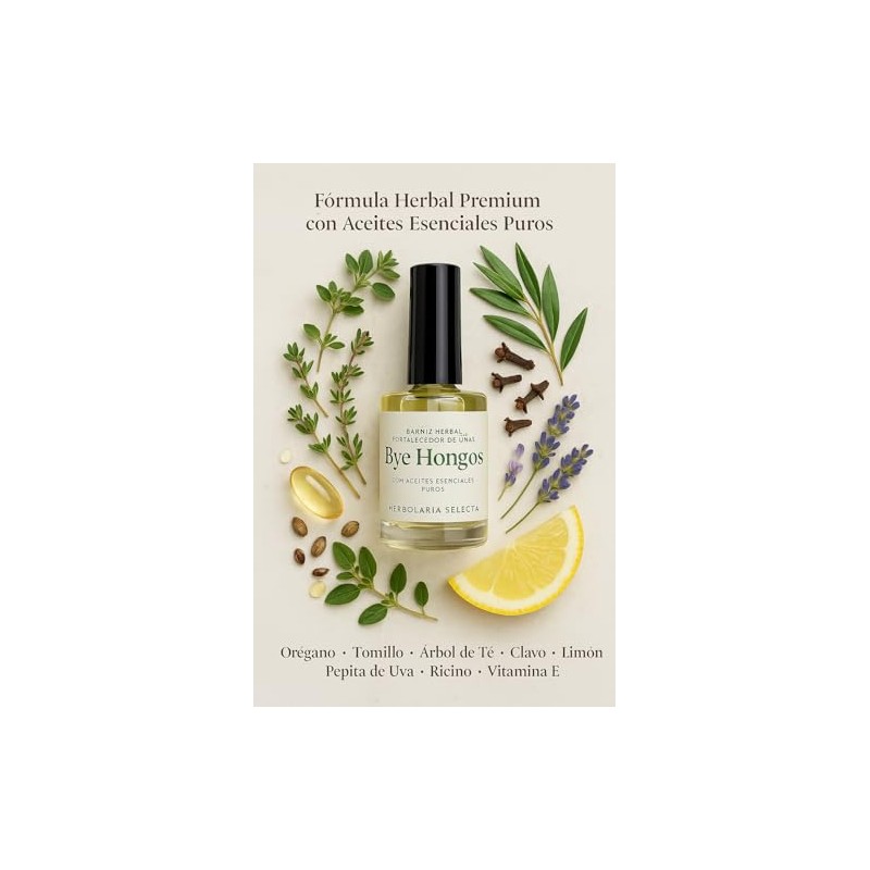 Herbolaria Selecta Bye Hongos, Barniz Herbal Fortalecedor de Uñas con