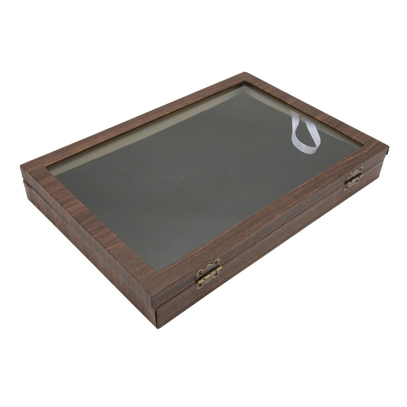 Pin Display Case Large Black PU Leather Dustproof Glass Widely
