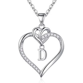 STORUP Heart Initial Necklaces for Women, Dainty Heart Initial D Pendant Necklace 14K White Gold Plated Heart Necklaces for Women Jewelry for Women Gifts for Mom Women