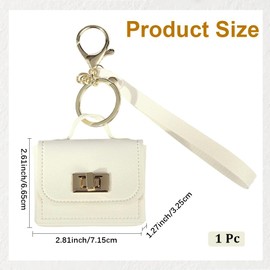 CALFOVERA Mininature Headset Bag Key Ring Small Change Pouch Coin Purse Pendants with Key Ring PU Leather Handbag Keychain Mini Headphone Bag Keychain Charms for Women Purse Handbag Decor (White)