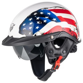VCOROS Half Helmets Motorcycle VHF04 Open Face Sun Visor Quick Release Buckle Adjustable DOT Approved Cycling Retro Cruiser Pilot Helmets for Unisex-Adults (Gloss USA Flag, XXL)