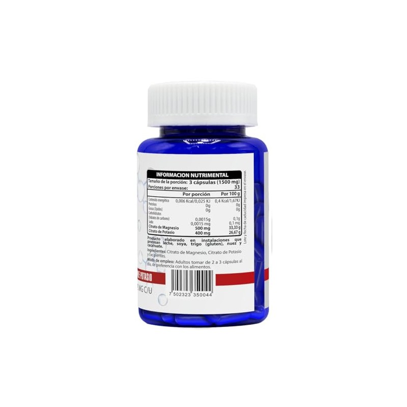 HQL Citrato de Magnesio + Potasio 100 Cápsulas 500mg