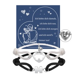 YELUWA Magnetic Couple Bracelet for Connected Couples, Partner Bracelets Heart Magnet Christmas Gifts for Men Women Gifts Couple Bracelet Wedding Anniversary Gift For Him, Stainless Steel, Bead