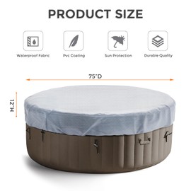 Round Hot Tub Cover 420D Polyester Waterproof Spa Covers for Hot Tub Replacement Outdoor Patio Hot Tub Protector (Grey, 75" Dx12 H)
