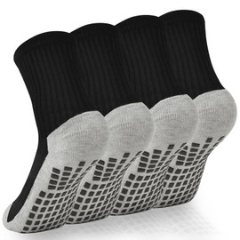 hakugoo Kids Grip Soccer Socks Cushioned Football Sock Non Slip Crew Socks Cotton Athletic Sock for Youth Boys Girls 4-7 Years (4 Pairs-Black S)